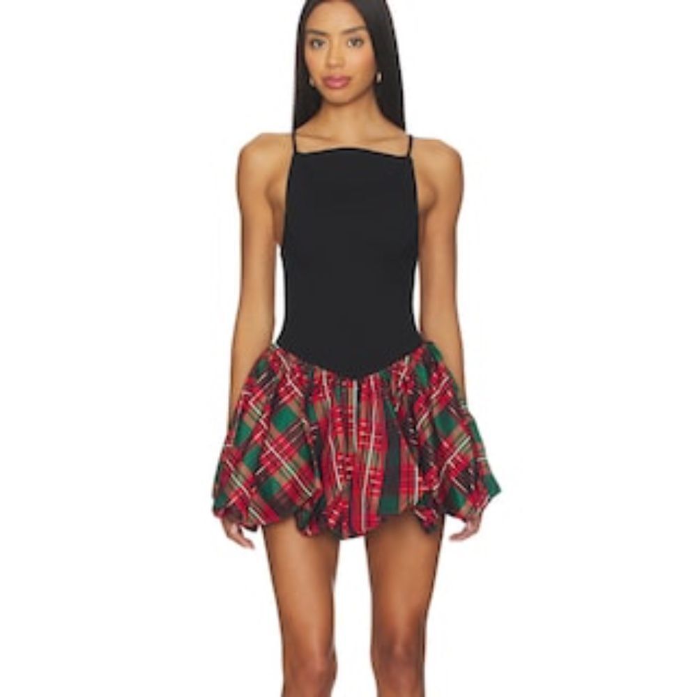 Free People Tinsel Kiss Mini Dress in Red Plaid
